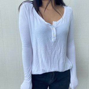Brandy Melville White Knit Henley Long Sleeve Top